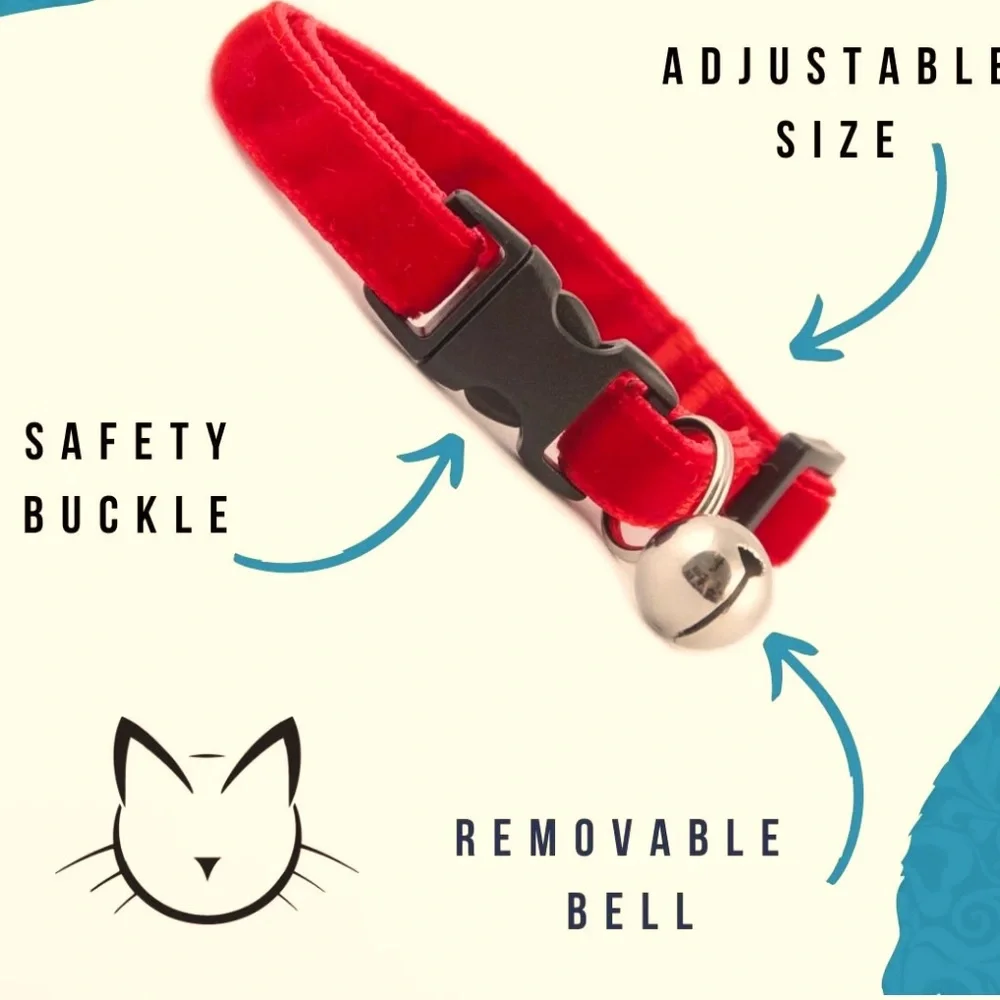 Red Velvet Adjustable Cat Collar with Bell